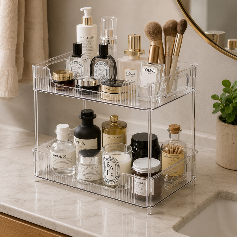 Organizador Acrílico Diamante | Prateleira Premium para Maquiagem e Perfumes