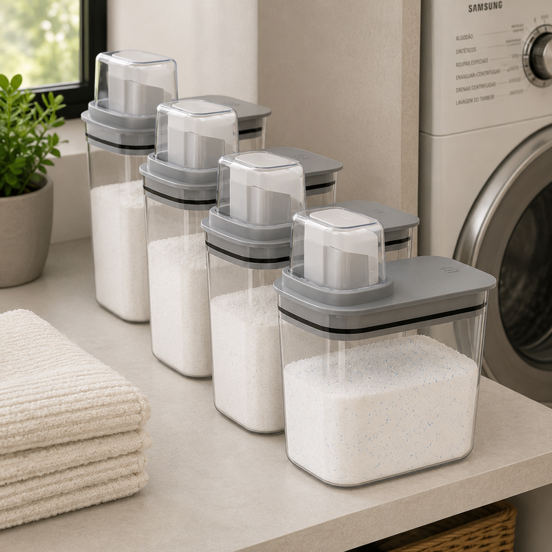 Kit 4 Dispensers Flow 1,5L | Organização Completa da Lavanderia
