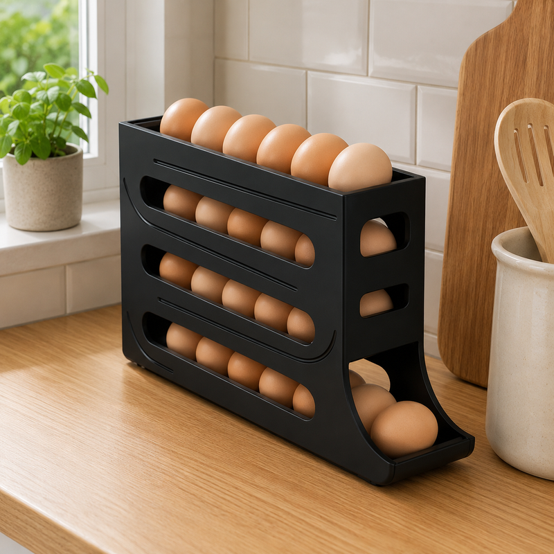 Porta Ovos 4 Andares | Organize Até 30 Ovos com Sistema Rolante
